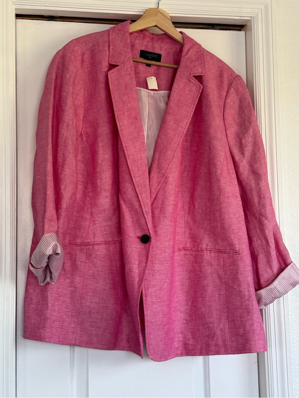 Talbots Bright Pink 100% Linen-Single-Button Blazer